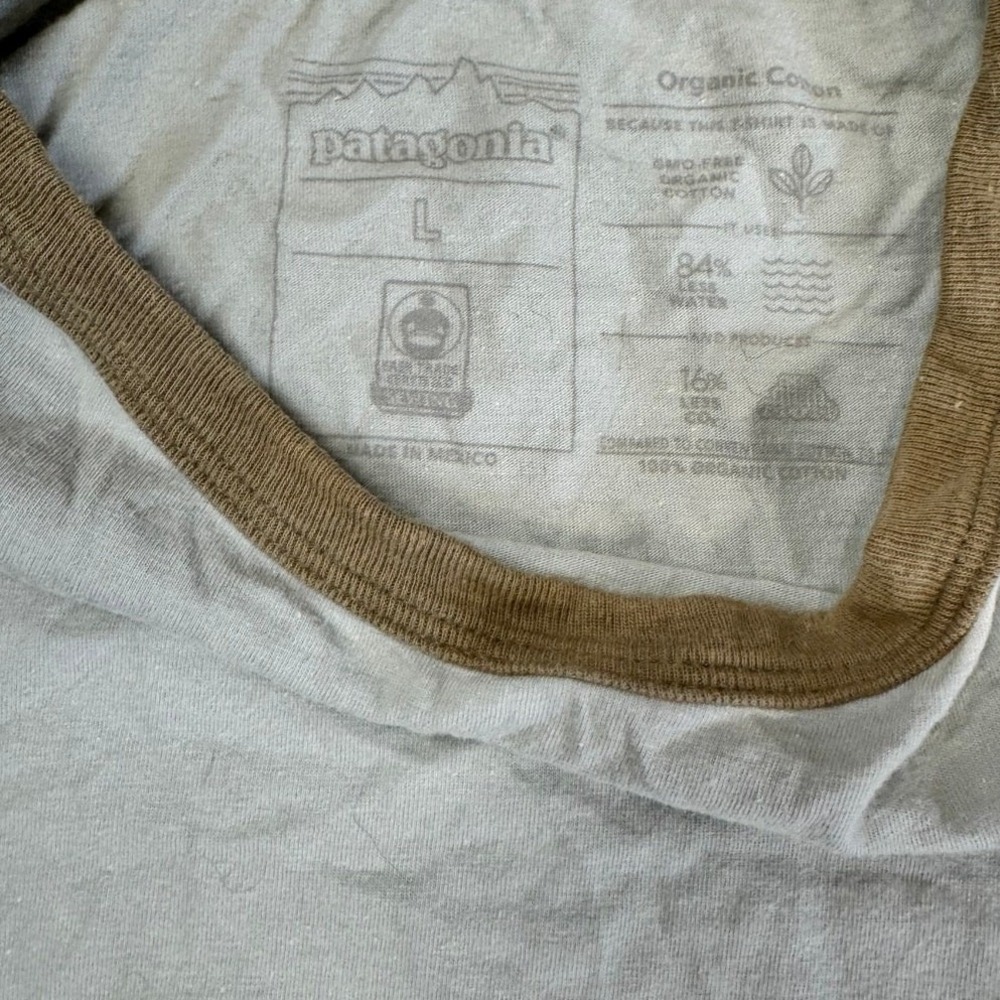Patagonia Womens Logo Organic Cotton Ringer T-Shirt Light Green Gray Large - Picture 4 of 5